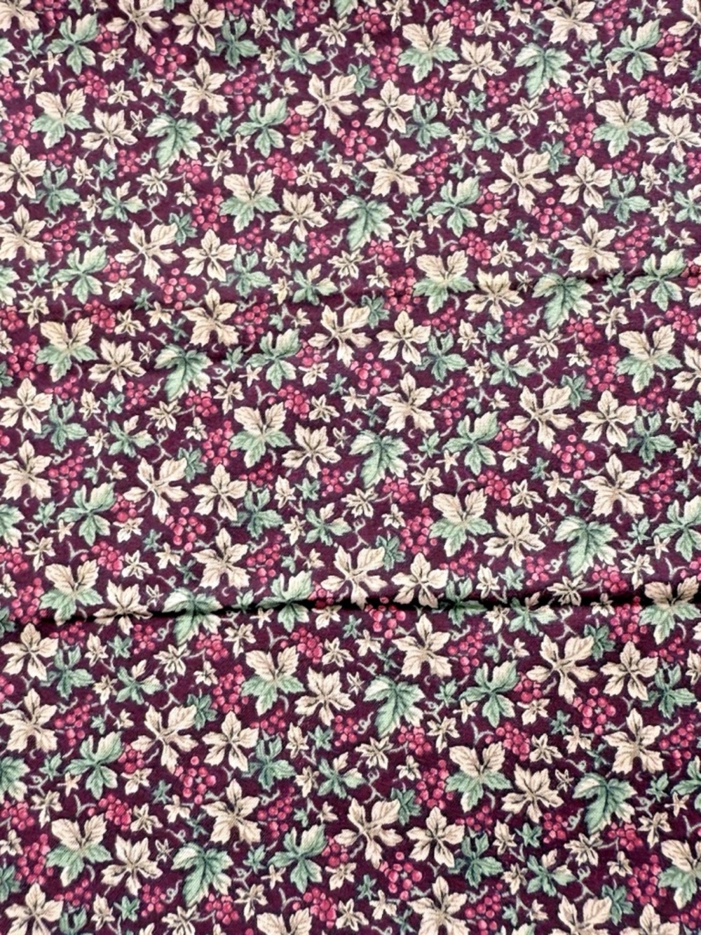 VTG Maroon Red Fall Floral Leaves Cotton Calico Fabric Prairiecore 2 yrd +33"x45